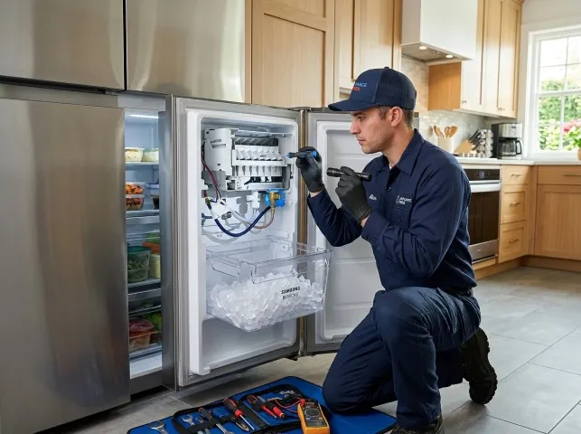 Appliance Repair Hero technician repairing a refrigerator ice maker in Betterton, MD